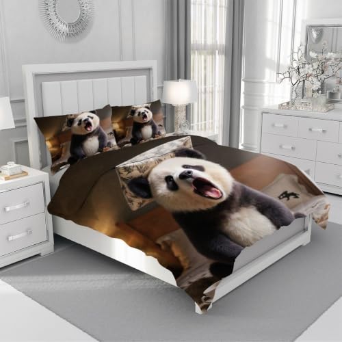 Housse de couette 240x260 panda sobre et raffinée en microfibre chic