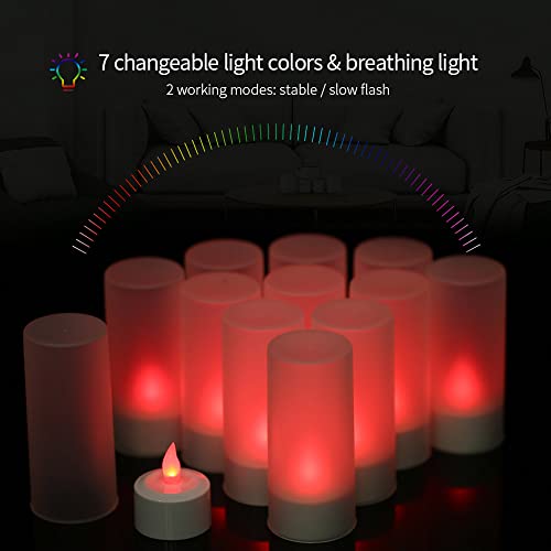 Topyond Lot de 12 Bougies Chauffe-Plat LED à Couleurs changeantes, Rechargeables, sans Flamme, avec télécommande, Tasses givrées, Station de Charge pour fête de Noël, Vacances, Mariage, – Image 3