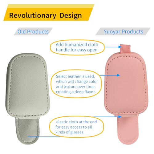 Image of Yuoyar 2 Packs Sunglasses Holders for Car Visor - Magnetic Leather Sunglasses Holder and Ticket Card Clip - Car Visor Accessories (Pink)