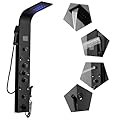 Greenspring LED Shower Panel Tower with Rainfall Waterfall Shower Head Black Stainless Steel Multi-Function Shower System with Temperature Digital Display