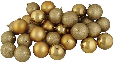 Vickerman 32 Count Gold Glamour Shatterproof 4-Finish Christmas Ball Ornaments, 3.25"