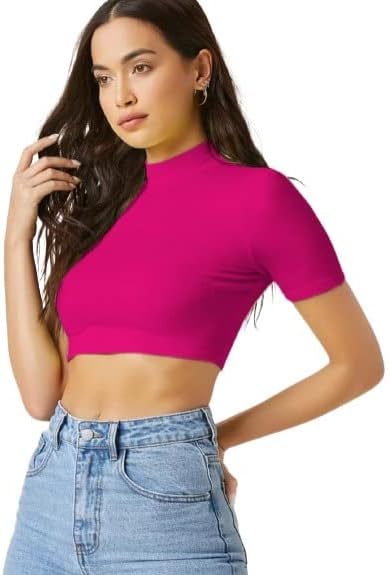 Dream Beauty FashionDream Beauty Fashion Polyester Blend Women's Casual wear Crop Top (15" Inches)- T-Bullet Rani Pink-L