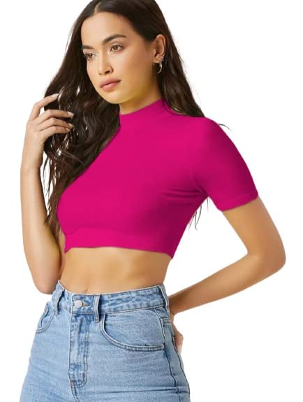 Dream Beauty FashionDream Beauty Fashion Polyester Blend Women's Casual wear Crop Top (15" Inches)- T-Bullet Rani Pink-L