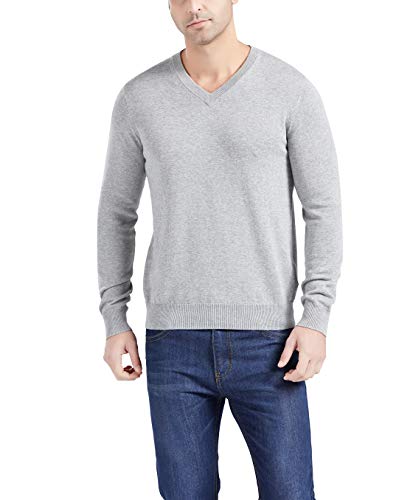 Gilboa Men's 100% Cotton V-Neck Pullover Sweater, Alloy Heather, S #TOP6