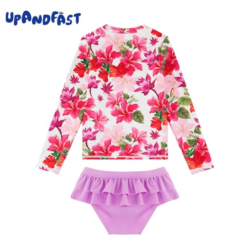 Image of upandfast Girls Rash Guard Set Long Sleeve Two Piece Swimsuit with UPF 50+ Sun Protection for Girls 3-8 Years