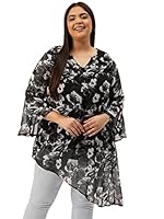 theRebelinme Plus Size Women's Black & Grey Floral Print Longline Asymmetric Georgette Top(XXL)