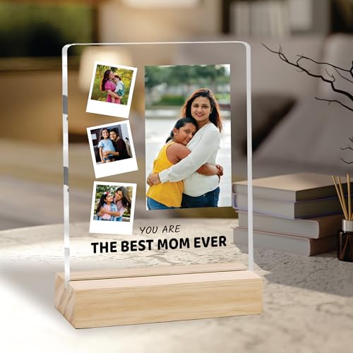 Image of Giftplease Customized Photo Frame With Wooden Stand | Personalised Printed Photo & Text Frame | Gift For Mom | Birthday | Mother's Day | (Transparent, 6x8 Inches, Tabletop) m 05