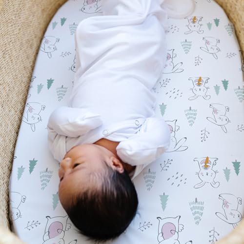 Image of Stretch Fitted Bassinet Sheet Set BROLEX 2 Pack Cradle Sheets for Bassinet Pad /Mattress,Unisex Boys Girls,Ultra Soft,Pink-Bellied Rabbit