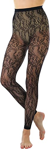 Image of ToBeInStyle Women's Single Floral Lace Fishnet Tights Footless & Stirrup Design