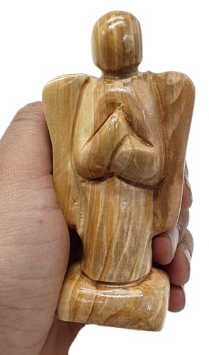 Estatua de Ángel Orante de Madera de Olivo 4.3 pulgadas miniatura 2