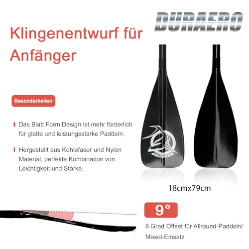 Kajak-Paddel Carbon Duraero 3-teilig verstellbar für SUP und Kajak