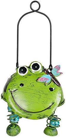 Green Frog Dragonfly 7 Inch Metal Hanging Solar Body Figurine with Dangling Legs