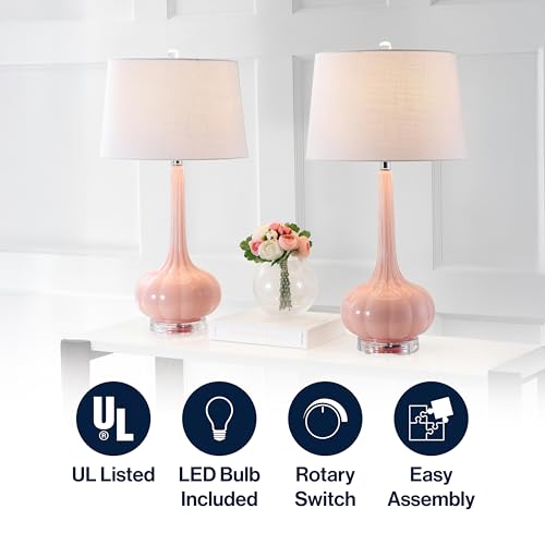 JONATHAN Y 28.5" Pink Glass Teardrop LED Table Lamp Set of 2 for Living Room Bedroom Nightstand, White Linen Shade Modern Transitional Bedside Desk Lamp JYL1079A-SET2 by JONATHAN Y - Image 5