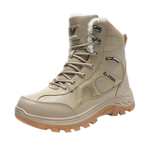 Wygwlg Botas Combate Trabajo Hombre, Botas Informales De Invierno Para Exteriores Con Forro De Piel Cálidas Impermeables Antideslizantes Y Con Forro Interior, Combate Resistentes(Brown,44 EU)