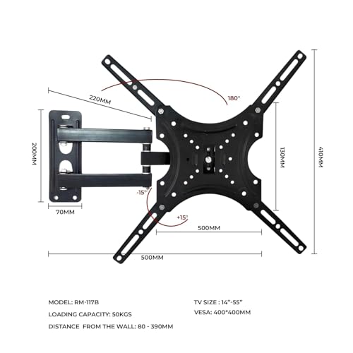 Image of Robustt Heavy Duty TV Wall Mount Bracket for 14 to 55 inch LED /HD /Smart TV's, Swivel Rotatable Universal LCD TV Wall Mount Stand - Pack of 1
