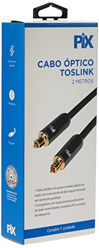 PIX Cabo Ótico Toslink Conector Alumínio, Preto, 2 m