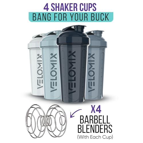 Velomix 8.1 4 Pack- 28 Oz Shaker Cups For Protein Shakes - 4X Wire Whisk | Leak Proof Protein Shaker Bottles thumb #1