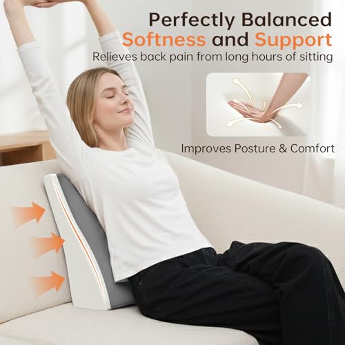 Image of Vekkia Lumbar Support Pillow for Recliner, Ergonomic Back Support for Couch - Improve Posture, Relieve Back Pain for Long Sitting & Elderly, for Armchair & Sofa, Removable Cover, Gray