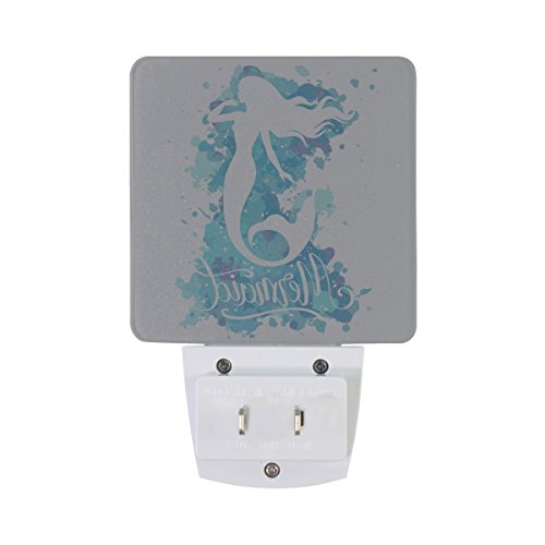 Naanle Set Of 2 Mermaid Silhouette On Watercolor Light Blue Background Auto Sensor Led Dusk To Dawn Night Light Plug In Indoor For Adults #TOP1