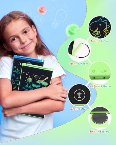 TECJOE Paquete de 2 tabletas de escritura LCD, 8.5 pulgadas, tablero de garabatos colorido para niños, bloc de dibujo reutilizable borrable, juguetes de aprendizaje, regalos para niños y niñas de 3, - imagen 2