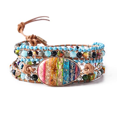 Image of YGLINE Boho Handmade Natural Stone Wrap Bracelets Jasper Crystal Beads Bracelet Jewelry