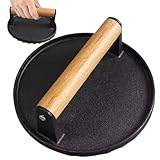 Gcroet Burgerpresse, 7 Zoll runde Gusseisen-Tortillapresse mit Holzgriff, Robustes Steakgewicht für Burger, gegrilltes Sandwich, Quesadilla-Steak..