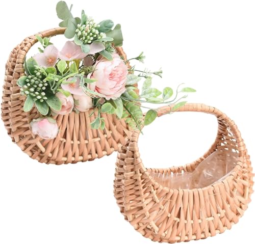 2 PCS Rattan Basket Handwoven Flower Basket Half Moon Wicker Bask...
