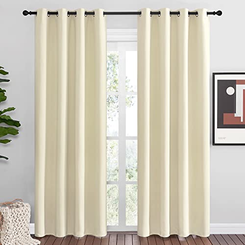 Image of NICETOWN Beige Room Darkening Curtains 86 inch Long for Boho Farmhouse Home Decoration, Window Treatment Total Privacy Drape Panels for Bedroom Living Room Guest Room (55 inch Wide, Set of 2)