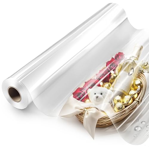 Film plastique transparent anti-déchirure pour emballer de grands paniers et bouquets sans plis