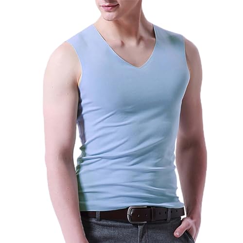 Camiseta interior para hombre, monocolor, camiseta deportiva para hombre, camiseta de entrenamiento, transpirable, sin mangas, camiseta sin mangas, camiseta sin mangas, camiseta de compresión, azul,