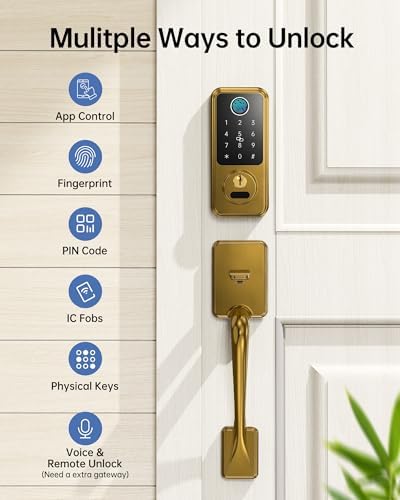 Hornbill Keyless Entry Door Lock, Smart Front Door Lock Set, Smart Deadbolt Keypad Handle Set for Home/House/Airbnb/Office, Auto-Lock,Satin Brass - 1