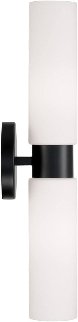 HomePlace Lighting 652621MB Theo Minimalistic Luxe Soft White Glass Wall Sconce Bath Vanity Bar, 2-Light 200 Total Watts, 21" H x 5" W, Matte Black