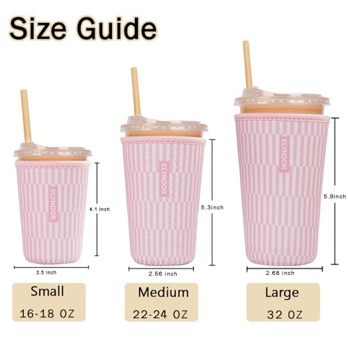 Image of Reusable Insulated Sleeve for Iced Coffee Cup, 3-Pack Coffee Neoprene Drink Sleeve for Cold & Hot Drinks, Beverage Holder for Iced Coffee (Pink Ripples)