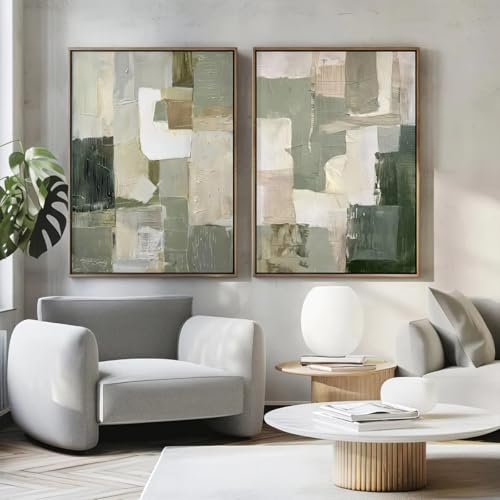 Toile géométrique verte abstraite : décoration murale de prestige