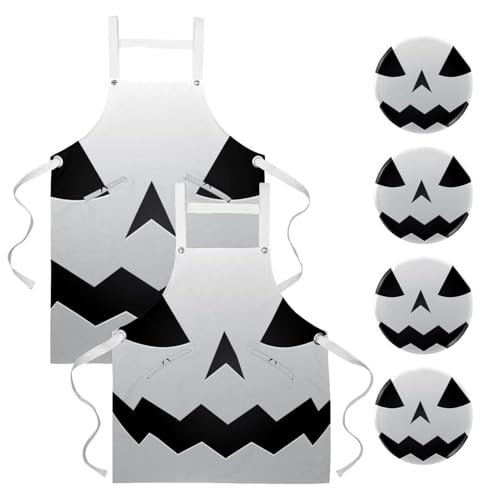 Lot de 2 tabliers de cuisine citrouille noir et blanc pour restauration et patisserie