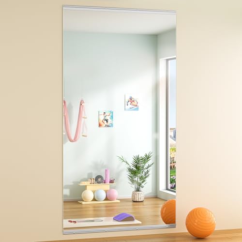 Hasipu Ganzkörperspiegel 210x100cm, Spiegel Fitnessraum groß, Wandspiegel Spiegel Tanzspiegel, Gehärtetes Glas Rahmenlose Spiegel für Garage, Fitnessstudio, Zuhause Yoga