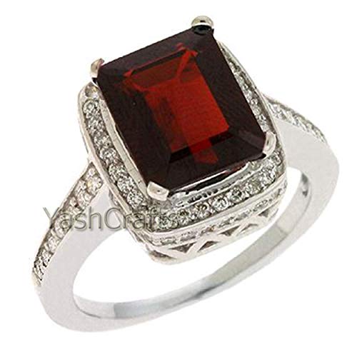 Garnet Rectangle Faceted Ring 952 Sterling Silver Gemstone Ring/Handmade Silver Ring/Hydro Garnet, Peridot, Citrine, Ring, Women's Ring Gift For Wife