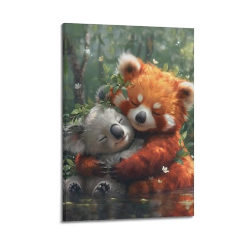 Poster panda rouge et koala 20x30 cm WIZIGM avec cadre pour décoration murale
