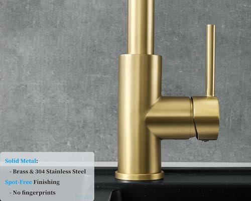 Havin Gold Kitchen Faucet,Kitchen Faucet with Pull Down Sprayer Head,with cUPC Certificate Ceramic Cartridge,Spot Free,Including 10 inch Deck Plated, Fit for 1 and 3 Holes (Style A, Gold) by havin - Image 6