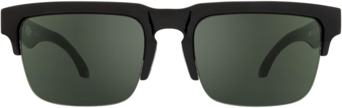 Spy Optic Helm 50/50, Square Semi-rimless Sunglasses, Color and Contrast Enhancing Lenses, Black - Happy Gray Green Lenses
