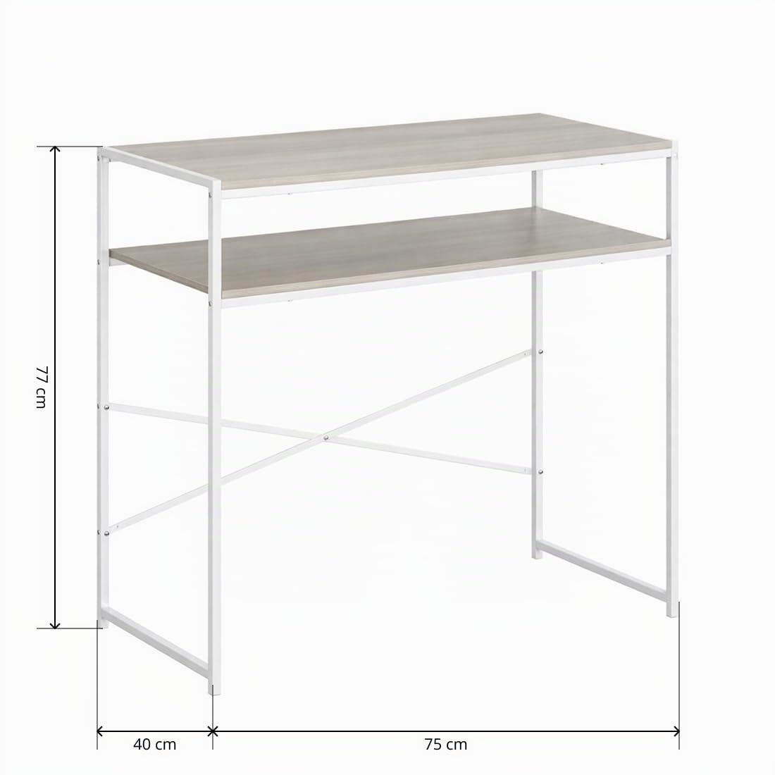 Acomoda Textil – Escritorio de Oficina con Tablero Acabado Madera y Estructura Metalica Estable. Mesa de Estudio y Trabajo para Ordenador, Dormitorio u Oficina en el Hogar.(40x75x77 cm, Blanco)