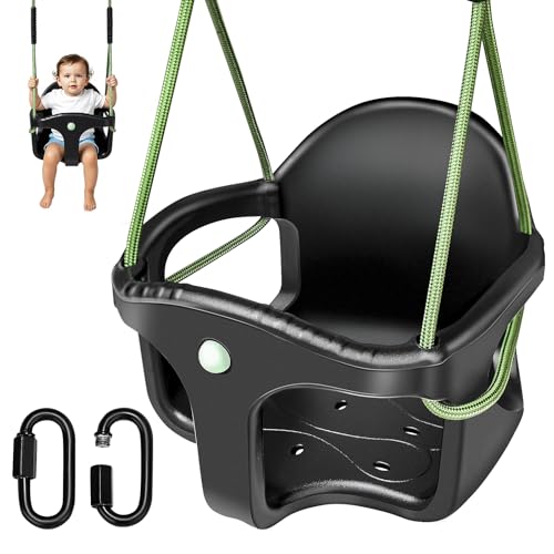 Image of Dakzou Jungle Gym High Back Full Bucket Toddler Swing Seat Upgraded Heavy Duty with Finger Grip Chain Fully Assembled Swing Set Accessory,Black