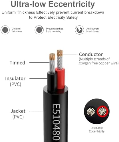 22 Gauge 2 Conductor Electrical Wire 25FT, UL 2464 22 AWG 2 Wire Cable Tinned Copper PVC Stranded 22/2 Core Wire for LED Strips Lighting, Outdoor Low Voltage Extension Cable, Automotive etc.