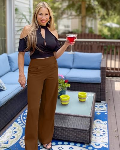 Image of Promover Wide Leg Pants Woman Yoga Pants with Pockets Stretch Loose Casual Lounge Sweatpants Petite /Regular /Tall