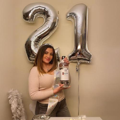 Image of 21 Balloons Number, Giant Silver Number 2 & 1 Helium Foil Balloon for Women 21st Birthday Decor, 40 Inch Self Inflating Mylar Number 21 Balloons for Man Anniversary Party Decorations Supplies