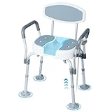 Bostar Duschstuhl Duschsitz mit Abnehmbarer Armlehne, Duschhocker Badhocker 5 Stufen 44,5-55cm Höhenverstellbar 136KG Belastbar mit Anti-Rutsch Füße/U-förmiges Design/Brausehalterung für Senioren