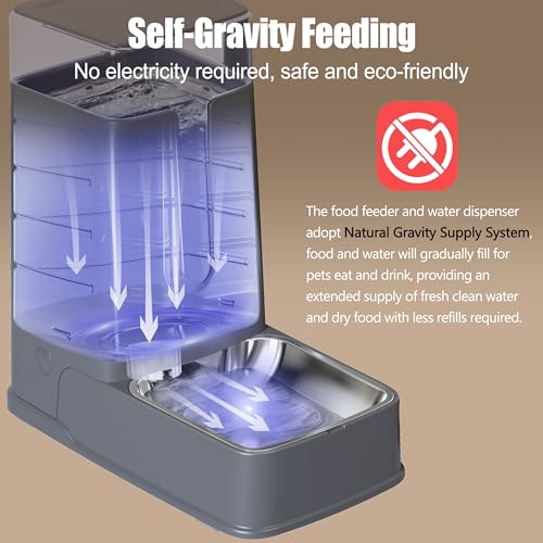 Automatic Cat Feeder and Cat Water Dispenser Set with Stainless Steel Bowls Gravity Dog Feeder for Small Medium Big Dog Pets Puppy Kitten, 3.8Lx 2 - Image 6