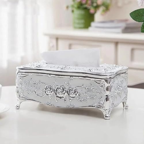 Image of Napkin Holder for Dining Table - Tabletop Napkin Dispenser, Tissue Paper Container for Kitchen, Home, Office, Restaurant (Silver-White)