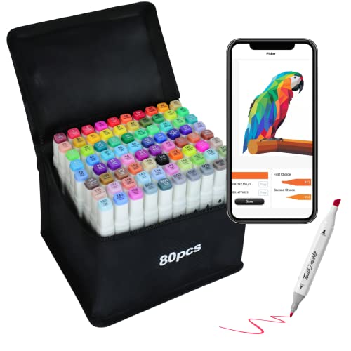 AEDAGA 80 Colors Alcohol Markers for Artists, Free APP for Coloring Markers, Drawing Markers for Adult, Kids and Artists, Chisel & Fine Dual Tips Art Markers,Great Gift Idea