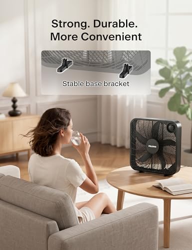 Image of PELONIS 3-Speed, 20-Inch Box Fan for Bedroom, 5 Blades, 2295 CFM, Black